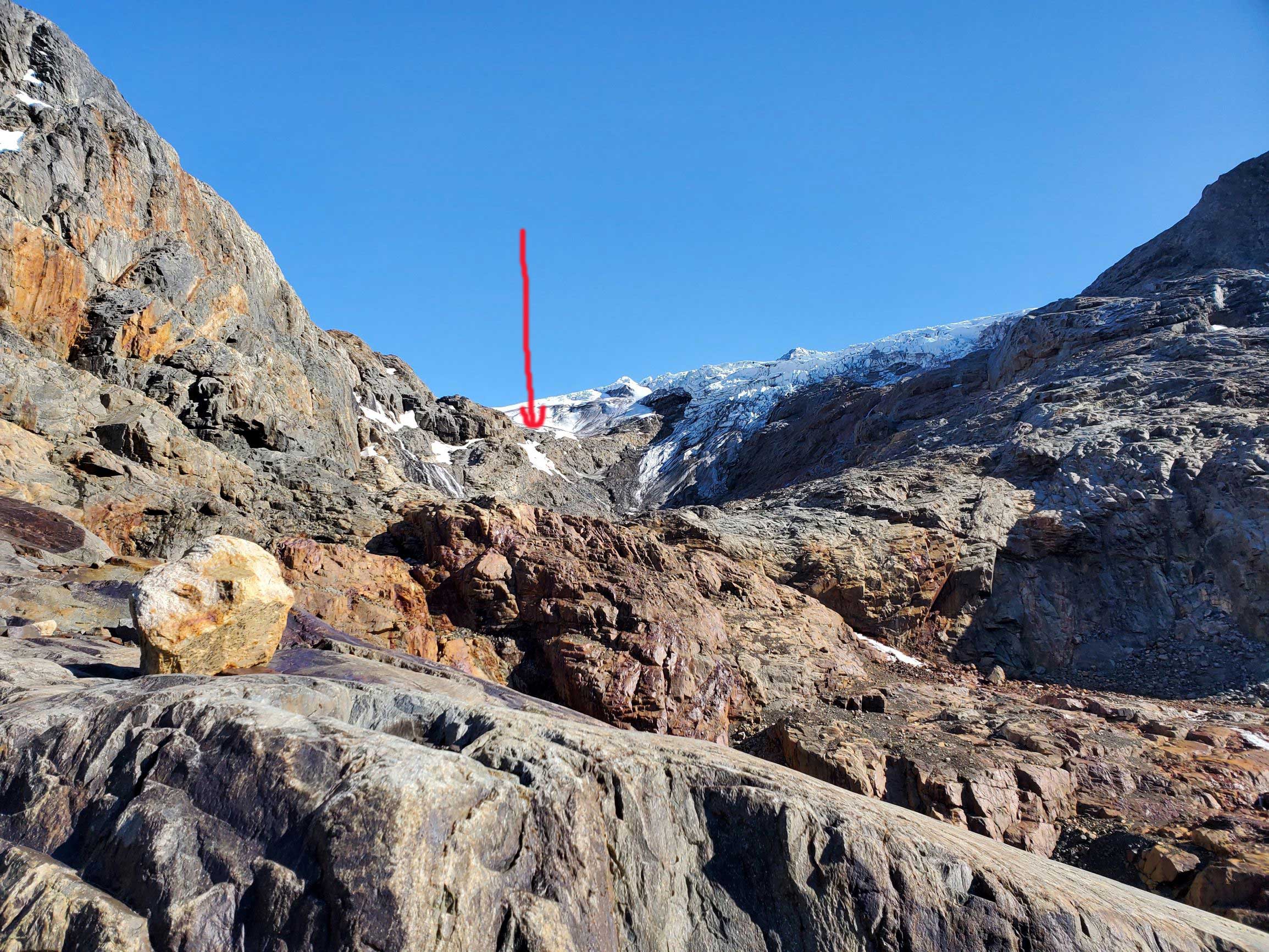 Entry to glacier on left